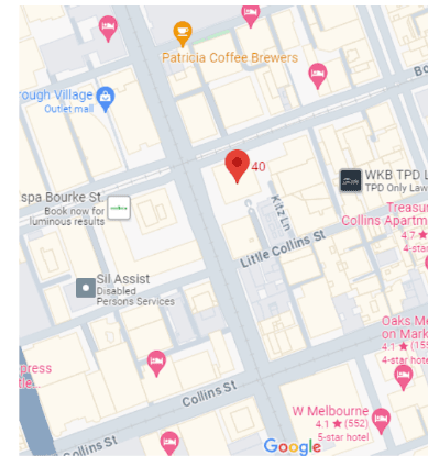 Map location of Global Gateway Education Head Office at 40/140 William Street Melbourne